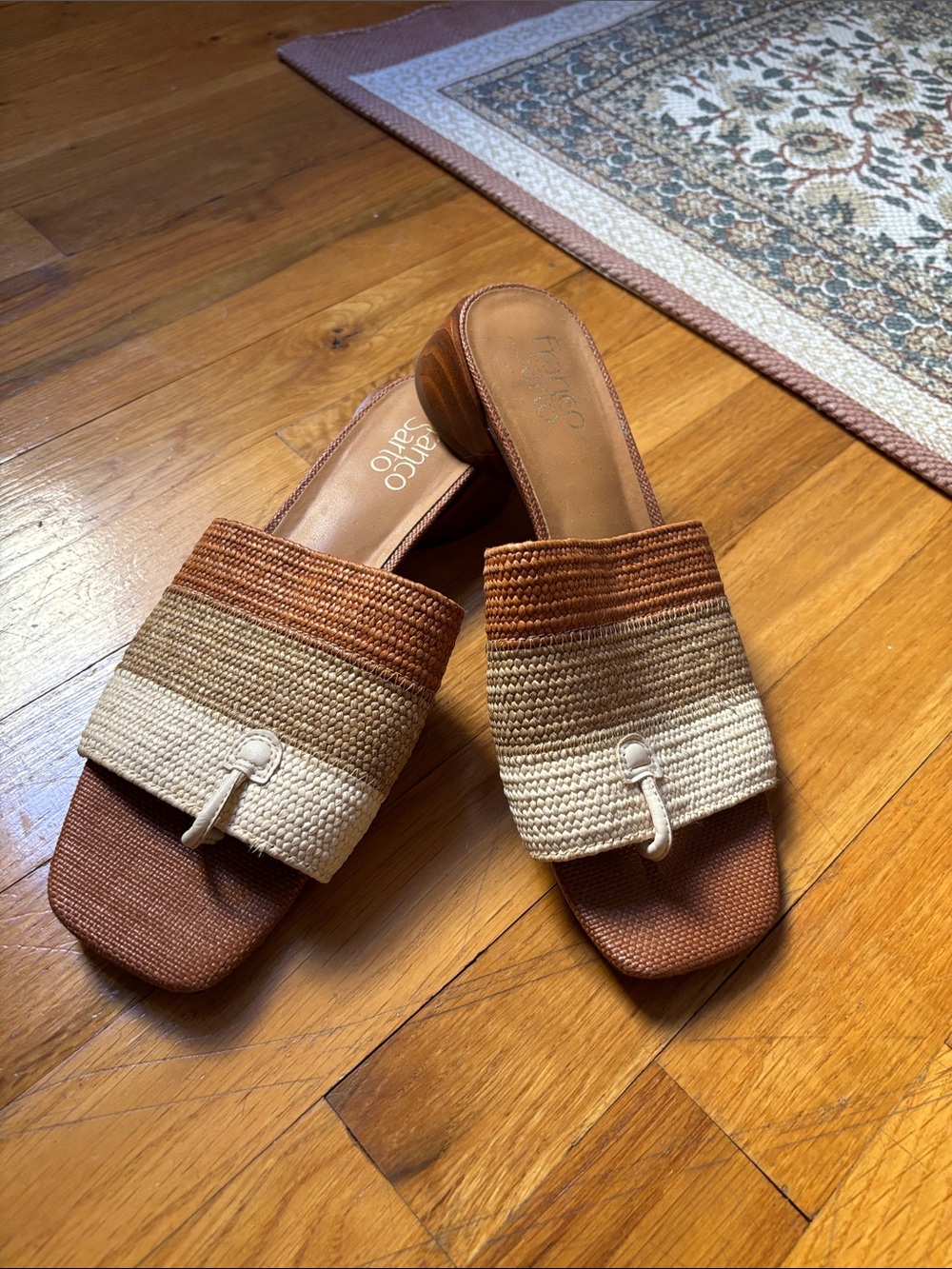 Franco Sarto Tan & Cream Woven Slide Mules